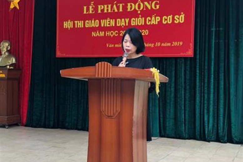 Cô giáo Đào Thanh Xuân, Bí thư Chi Bộ -  Phó Hiệu trưởng phát động Hội thi Giáo viên dạy giỏi cấp cơ sở năm học 2019 - 2020