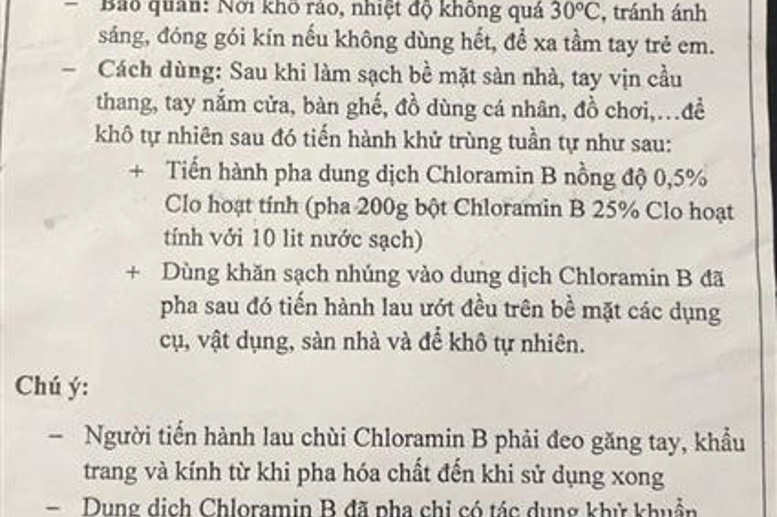 Hướng dẫn sử dụng CHLORAMIN B khử khuẩn phòng chống dịch bệnh