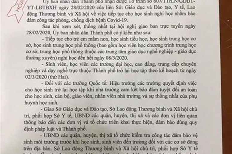 CV số 660 ngày 28/2/2020 của UBND TP HN