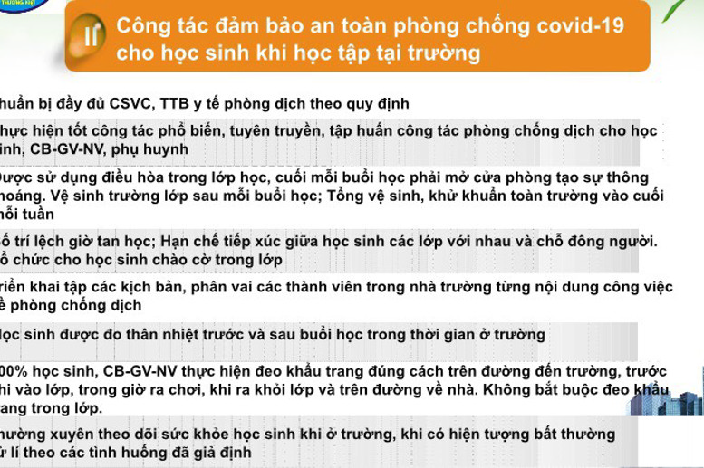 Công tác đảm bảo an toàn phòng chống Covid-19 cho học sinh khi học tập tại trường