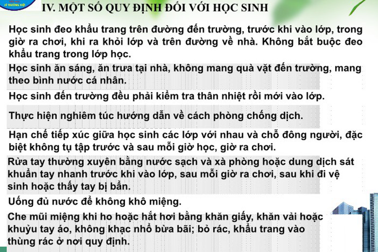 Một số quy định đối với học sinh khi học tập tại trường. 