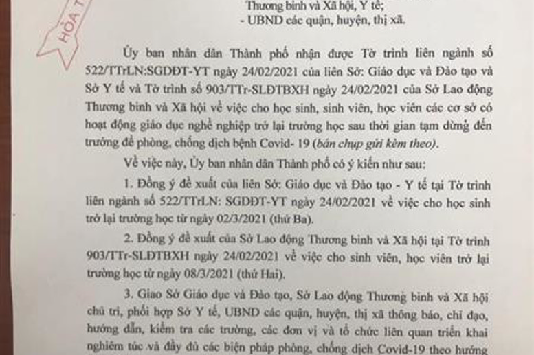Cv số 572/UBND-KGVX của UBND TP Hà Nội v/v cho học sinh trở lại trường học sau thời gian tạm dừng đến trường để phòng, chống dịch bệnh Covid-19