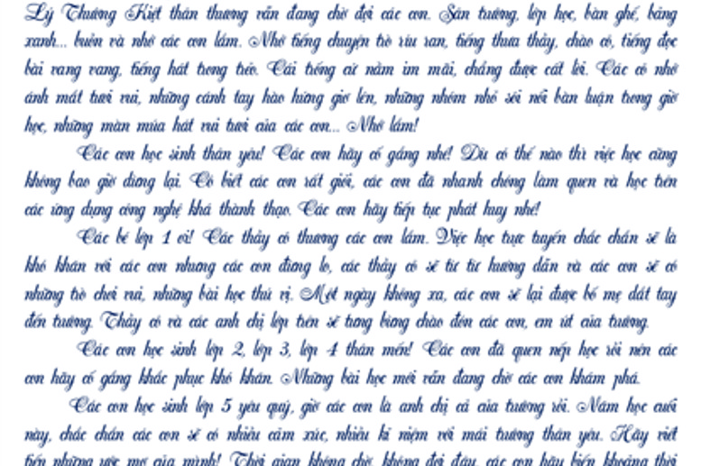 Thư gửi các con học sinh nhân ngày khai trường của Cô Hiệu trưởng Lê Thị Thanh Thủy