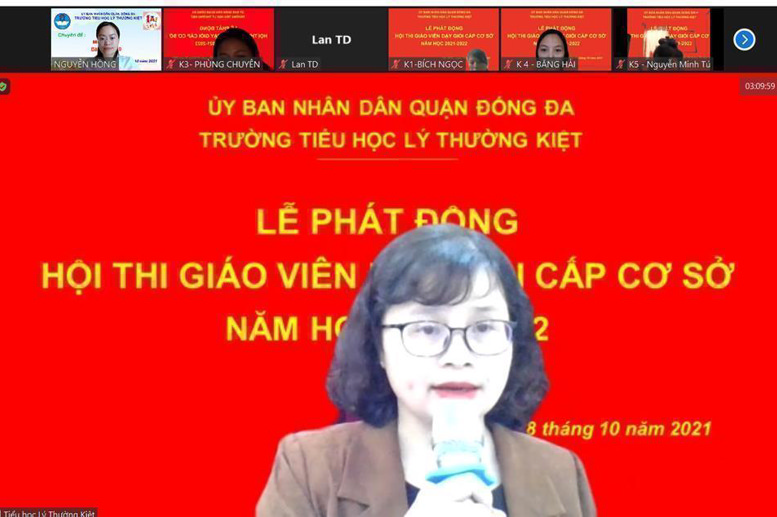 Cô giáo Lê Thị Thanh Thuỷ - Bí thư chi bộ - Hiệu trưởng nhà trường phát động Hội thi