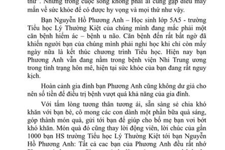 Bức thư kêu gọi ủng hộ, giúp đỡ của cô giáo Lê Thị Thanh Thủy - Hiệu trưởng